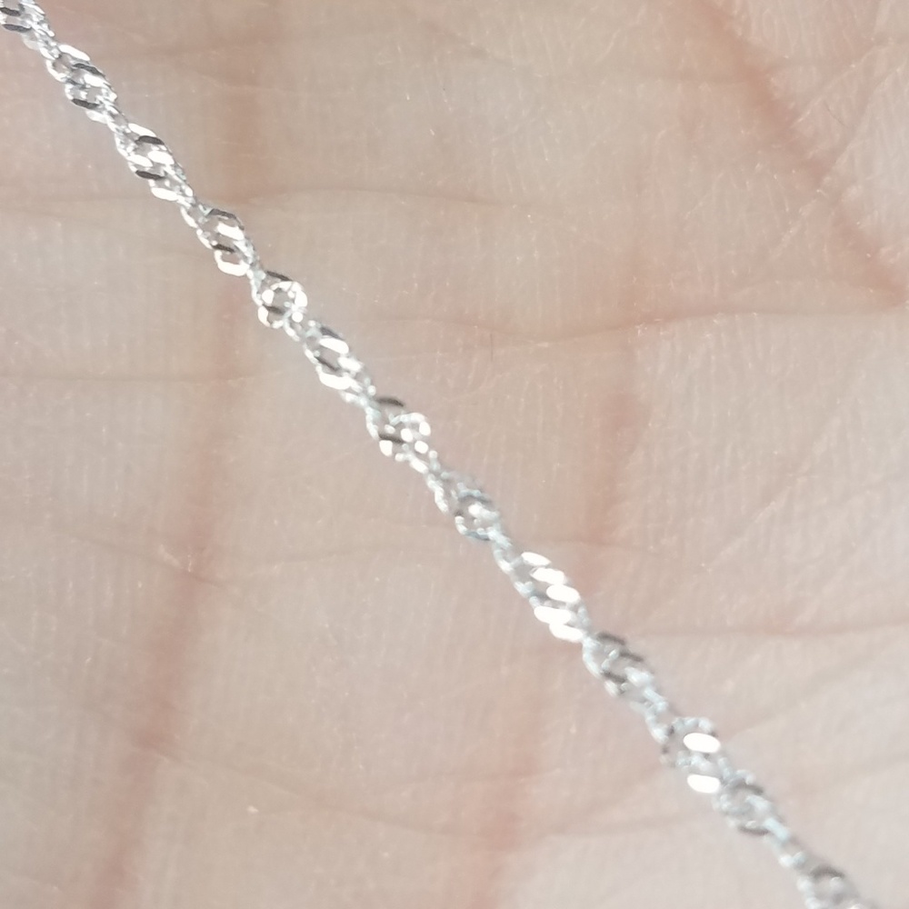 14k White Gold Solid 1mm Singapore Chain Necklace - Picture 7 of 8